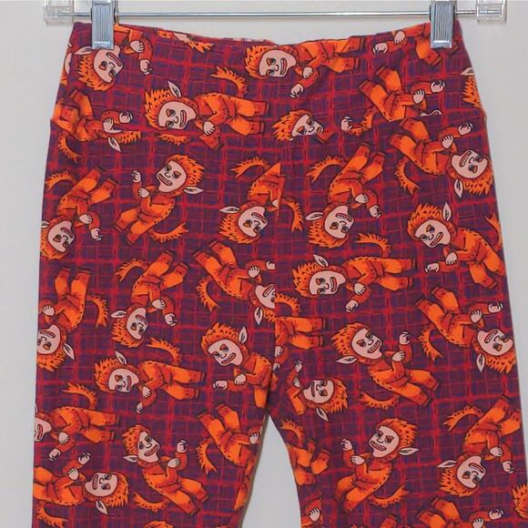 LulaRoe Burgundy Orange Wild Things Plaid Leggings Novelty One Size - Picture 5 of 8